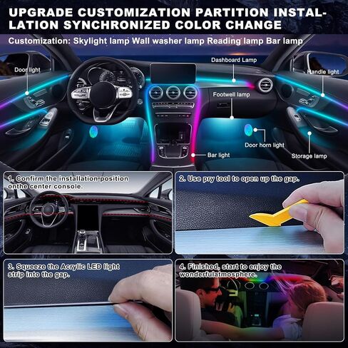 Dreamcolor Acrylic Interior Car LED Strip Light with Wireless APP, RGB 5 in 1 with Fiber Optic Ambient Lighting Kits, 16 Million Colors Sound Active Function Car Neon Lights in Saudi Arabia