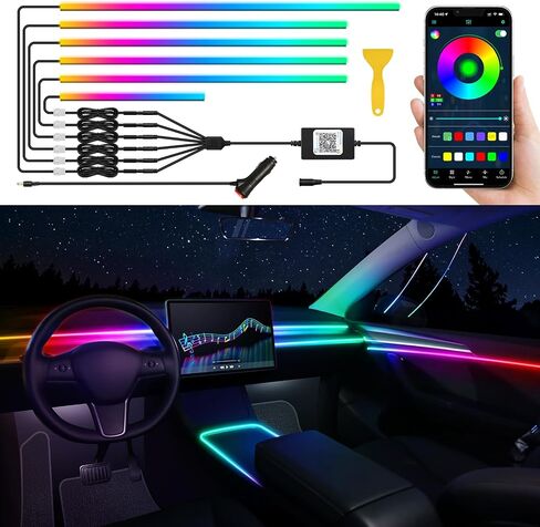 Dreamcolor Acrylic Interior Car LED Strip Light with Wireless APP, RGB 5 in 1 with Fiber Optic Ambient Lighting Kits, 16 Million Colors Sound Active Function Car Neon Lights in Saudi Arabia