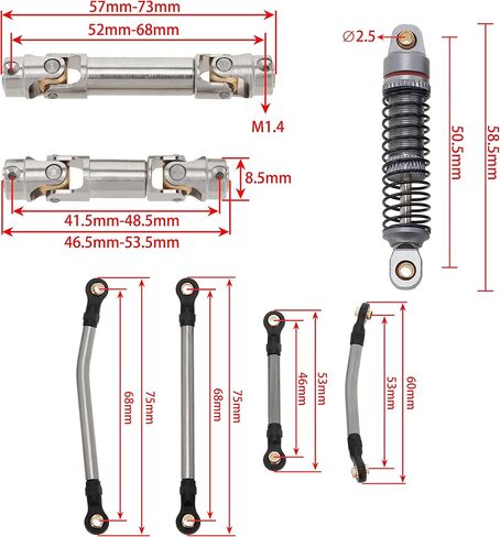 MEUS Racing TRX4M Links 55mm Shock Absorber Driveshaft Kit for TRX4M Defender Bronco K10 F150 1/18 RC Crawler Upgrades Parts, Titanium in Saudi Arabia