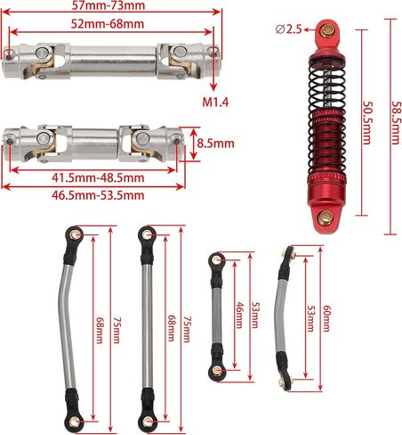 MEUS Racing TRX4M Links 55mm Shock Absorber Driveshaft Kit for TRX4M Defender Bronco K10 F150 1/18 RC Crawler Upgrades Parts, Titanium in Saudi Arabia