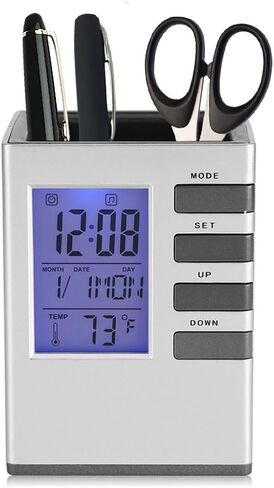 Fdit Multifunctional LED Desk Clock, Digital LCD Screen Alarm Clock Pen Holder Temperature Display for Home Office in Saudi Arabia