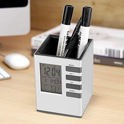 Fdit Multifunctional LED Desk Clock, Digital LCD Screen Alarm Clock Pen Holder Temperature Display for Home Office in Saudi Arabia