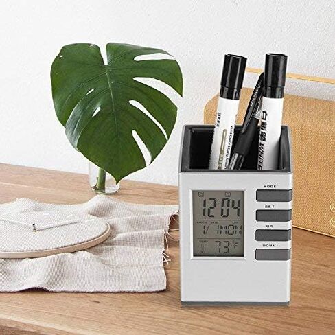 Fdit Multifunctional LED Desk Clock, Digital LCD Screen Alarm Clock Pen Holder Temperature Display for Home Office in Saudi Arabia