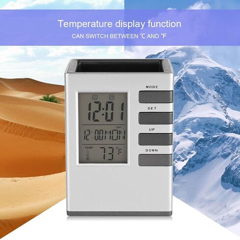 Fdit Multifunctional LED Desk Clock, Digital LCD Screen Alarm Clock Pen Holder Temperature Display for Home Office in Saudi Arabia