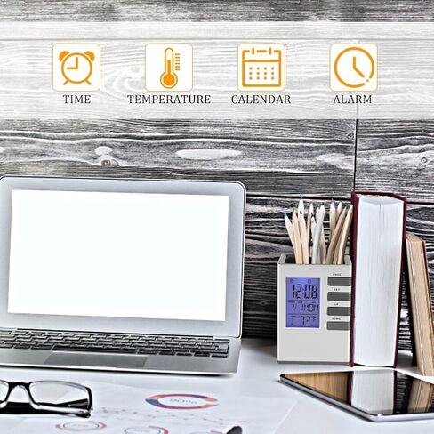 Fdit Multifunctional LED Desk Clock, Digital LCD Screen Alarm Clock Pen Holder Temperature Display for Home Office in Saudi Arabia