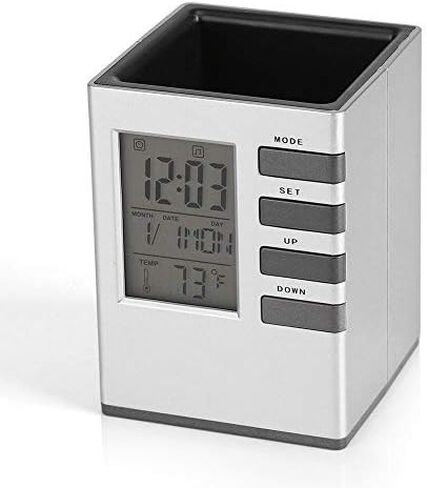 Fdit Multifunctional LED Desk Clock, Digital LCD Screen Alarm Clock Pen Holder Temperature Display for Home Office in Saudi Arabia