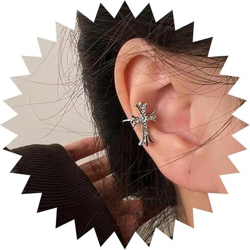 YienDoo الشرير حجر الراين الصليب الأذن الكفة الأقراط خمر الفضة كريستال الصليب الأذن سترة روك بيان الصليب الكفة التفاف الأقراط سباركلي غير ثقب الصليب الأقراط والمجوهرات للنساء والفتيات in Kuwait