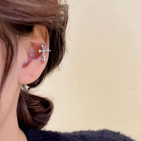 YienDoo الشرير حجر الراين الصليب الأذن الكفة الأقراط خمر الفضة كريستال الصليب الأذن سترة روك بيان الصليب الكفة التفاف الأقراط سباركلي غير ثقب الصليب الأقراط والمجوهرات للنساء والفتيات in Kuwait