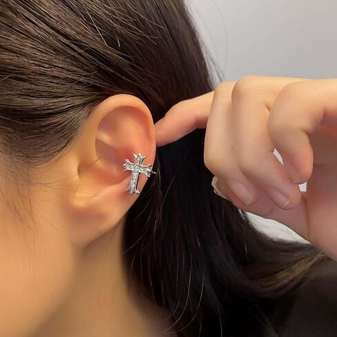 YienDoo الشرير حجر الراين الصليب الأذن الكفة الأقراط خمر الفضة كريستال الصليب الأذن سترة روك بيان الصليب الكفة التفاف الأقراط سباركلي غير ثقب الصليب الأقراط والمجوهرات للنساء والفتيات in Kuwait