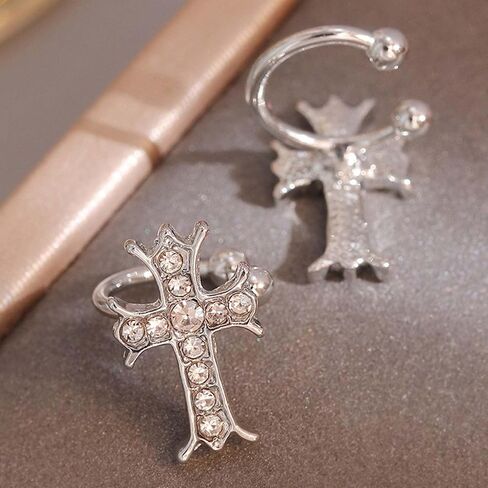 YienDoo الشرير حجر الراين الصليب الأذن الكفة الأقراط خمر الفضة كريستال الصليب الأذن سترة روك بيان الصليب الكفة التفاف الأقراط سباركلي غير ثقب الصليب الأقراط والمجوهرات للنساء والفتيات in Kuwait