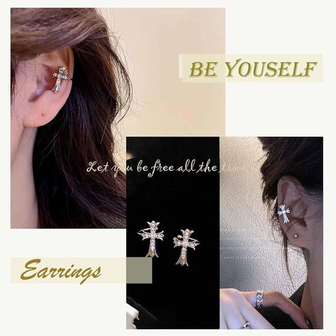 YienDoo الشرير حجر الراين الصليب الأذن الكفة الأقراط خمر الفضة كريستال الصليب الأذن سترة روك بيان الصليب الكفة التفاف الأقراط سباركلي غير ثقب الصليب الأقراط والمجوهرات للنساء والفتيات in Kuwait