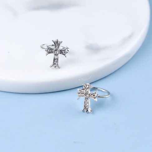 YienDoo الشرير حجر الراين الصليب الأذن الكفة الأقراط خمر الفضة كريستال الصليب الأذن سترة روك بيان الصليب الكفة التفاف الأقراط سباركلي غير ثقب الصليب الأقراط والمجوهرات للنساء والفتيات in Kuwait