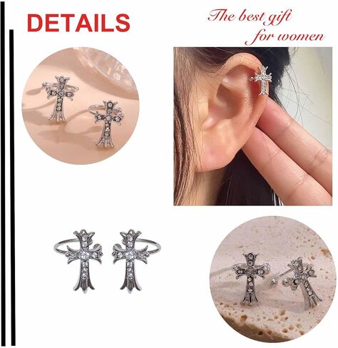 YienDoo الشرير حجر الراين الصليب الأذن الكفة الأقراط خمر الفضة كريستال الصليب الأذن سترة روك بيان الصليب الكفة التفاف الأقراط سباركلي غير ثقب الصليب الأقراط والمجوهرات للنساء والفتيات in Kuwait