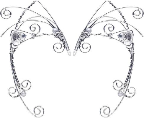 أصفاد أذن قزم، أقراط مصنوعة يدويًا بمشبك، أقراط ملفوفة على شكل Elven للنساء - لؤلؤة الجناح شرابة - زي الهالوين الخيالي، الحفلات التنكرية، الزفاف، الحرف اليدوية in Kuwait