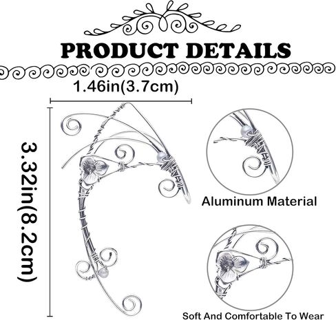 أصفاد أذن قزم، أقراط مصنوعة يدويًا بمشبك، أقراط ملفوفة على شكل Elven للنساء - لؤلؤة الجناح شرابة - زي الهالوين الخيالي، الحفلات التنكرية، الزفاف، الحرف اليدوية in Kuwait