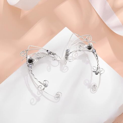 أصفاد أذن قزم، أقراط مصنوعة يدويًا بمشبك، أقراط ملفوفة على شكل Elven للنساء - لؤلؤة الجناح شرابة - زي الهالوين الخيالي، الحفلات التنكرية، الزفاف، الحرف اليدوية in Kuwait