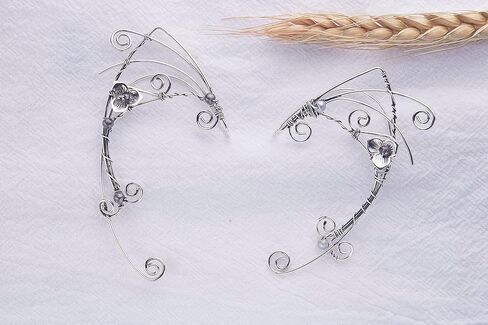 أصفاد أذن قزم، أقراط مصنوعة يدويًا بمشبك، أقراط ملفوفة على شكل Elven للنساء - لؤلؤة الجناح شرابة - زي الهالوين الخيالي، الحفلات التنكرية، الزفاف، الحرف اليدوية in Kuwait