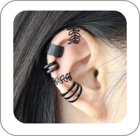 Fanquility 5pcs Sparkling Ear Cuff Gold Non Pierced Ear Cartilage Clip on Wrap Hoop Exquisite Tiny Boho Beach Minimalist Adjustable Multi-layered Fake Earrings for Women Jewelry in Kuwait