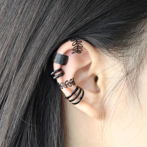 Fanquility 5pcs Sparkling Ear Cuff Gold Non Pierced Ear Cartilage Clip on Wrap Hoop Exquisite Tiny Boho Beach Minimalist Adjustable Multi-layered Fake Earrings for Women Jewelry in Kuwait