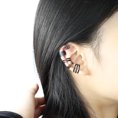 Fanquility 5pcs Sparkling Ear Cuff Gold Non Pierced Ear Cartilage Clip on Wrap Hoop Exquisite Tiny Boho Beach Minimalist Adjustable Multi-layered Fake Earrings for Women Jewelry in Kuwait