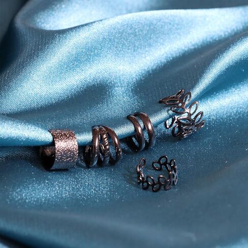 Fanquility 5pcs Sparkling Ear Cuff Gold Non Pierced Ear Cartilage Clip on Wrap Hoop Exquisite Tiny Boho Beach Minimalist Adjustable Multi-layered Fake Earrings for Women Jewelry in Kuwait