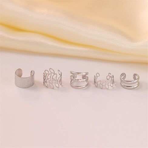 Fanquility 5pcs Sparkling Ear Cuff Gold Non Pierced Ear Cartilage Clip on Wrap Hoop Exquisite Tiny Boho Beach Minimalist Adjustable Multi-layered Fake Earrings for Women Jewelry in Saudi Arabia