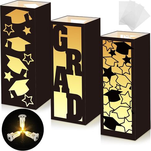 3 قطع من صناديق الفانوس المركزية لطاولة التخرج فئة 2024 حقائب مضيئة مقطوعة بالليزر وديكورات حفلات التخرج فانوس تخرج ثلاثي الأبعاد مع ضوء فانوس لمفضلات حفلات التخرج in Kuwait
