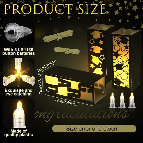 3 قطع من صناديق الفانوس المركزية لطاولة التخرج فئة 2024 حقائب مضيئة مقطوعة بالليزر وديكورات حفلات التخرج فانوس تخرج ثلاثي الأبعاد مع ضوء فانوس لمفضلات حفلات التخرج in Kuwait