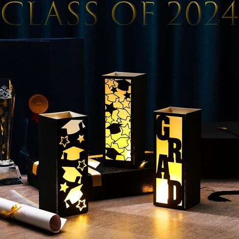 3 قطع من صناديق الفانوس المركزية لطاولة التخرج فئة 2024 حقائب مضيئة مقطوعة بالليزر وديكورات حفلات التخرج فانوس تخرج ثلاثي الأبعاد مع ضوء فانوس لمفضلات حفلات التخرج in Kuwait