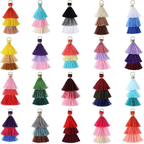 80 Pieces Tiny Tri-Layered Tassels Colorful Keychain Tassel Multi-Color Handmade DIY Silky Tassels Soft Mini Tassel with Golden Jump Ring for Earring Keychain Crafts Making Supplies, 1.4 Inch in Saudi Arabia