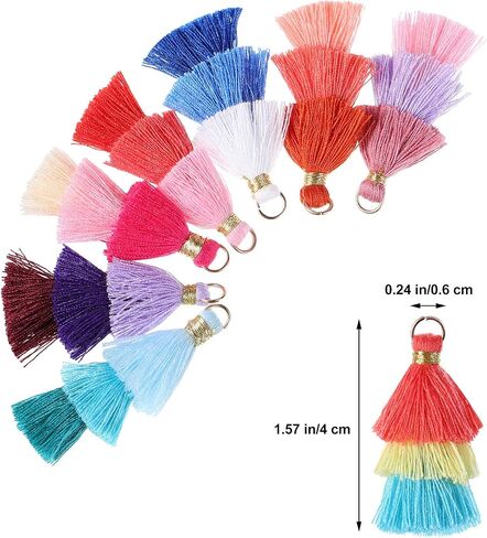 80 Pieces Tiny Tri-Layered Tassels Colorful Keychain Tassel Multi-Color Handmade DIY Silky Tassels Soft Mini Tassel with Golden Jump Ring for Earring Keychain Crafts Making Supplies, 1.4 Inch in Saudi Arabia