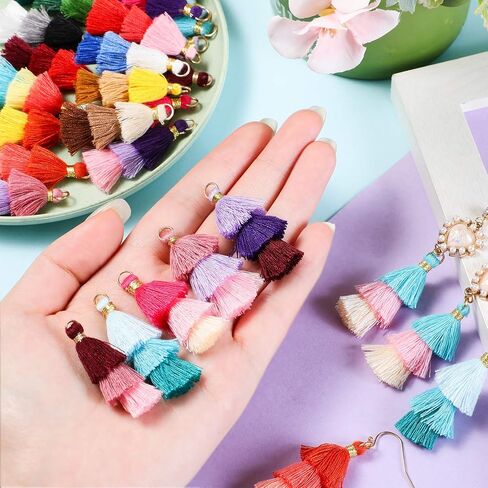 80 Pieces Tiny Tri-Layered Tassels Colorful Keychain Tassel Multi-Color Handmade DIY Silky Tassels Soft Mini Tassel with Golden Jump Ring for Earring Keychain Crafts Making Supplies, 1.4 Inch in Saudi Arabia