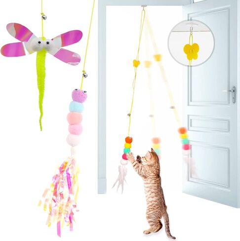 Cat Catnip Toys 3 Pcs for Indoor Cats, Felt Mouse Interactive Kitty Teaser Toys, Adhesive Hook Door Hanging for Indoor Cats Play Chase Exercise - Felt Mouse / Chick / Cat Set (Catnip Animal Felt) in Saudi Arabia