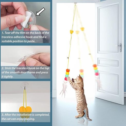 Cat Catnip Toys 3 Pcs for Indoor Cats, Felt Mouse Interactive Kitty Teaser Toys, Adhesive Hook Door Hanging for Indoor Cats Play Chase Exercise - Felt Mouse / Chick / Cat Set (Catnip Animal Felt) in Saudi Arabia