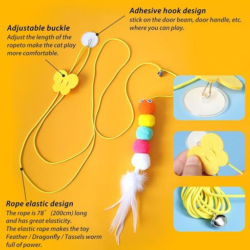 Cat Catnip Toys 3 Pcs for Indoor Cats, Felt Mouse Interactive Kitty Teaser Toys, Adhesive Hook Door Hanging for Indoor Cats Play Chase Exercise - Felt Mouse / Chick / Cat Set (Catnip Animal Felt) in Saudi Arabia