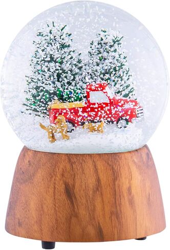 Red Truck With Dogs Cherry Woodgrain 6 x 4 Resin and Metal Holiday Musical Snow Globe in Saudi Arabia