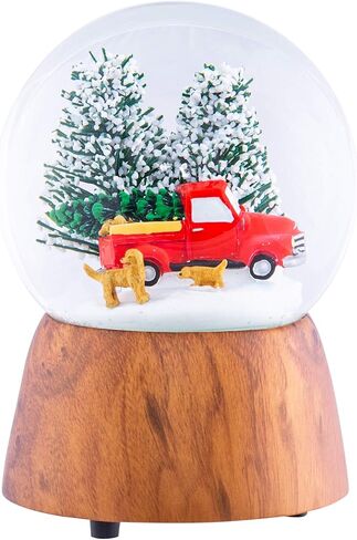 Red Truck With Dogs Cherry Woodgrain 6 x 4 Resin and Metal Holiday Musical Snow Globe in Saudi Arabia