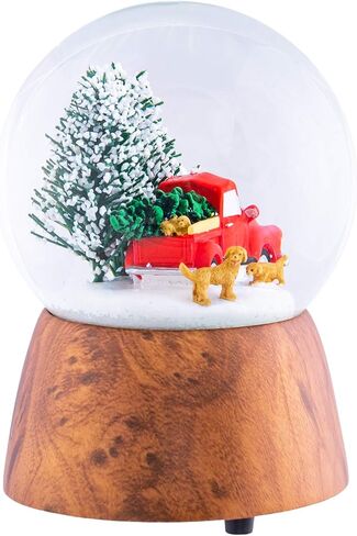 Red Truck With Dogs Cherry Woodgrain 6 x 4 Resin and Metal Holiday Musical Snow Globe in Saudi Arabia