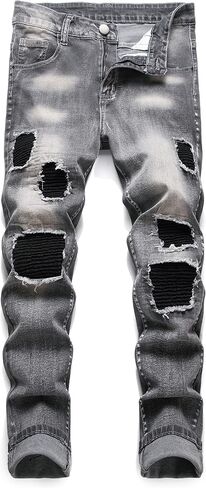 Jeans for Men Stretch Slim Fit Denim Comfort Flex Waist Colored Pants Strechy Regular Fit Tapered Leg in Kuwait