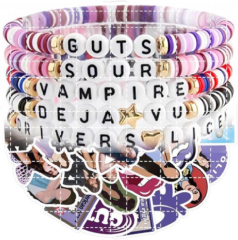 5PCS Music Bracelets Song Bracelets Set and Stickers Accessories Album Bracelets Gifts for Women Girls Fans Gift for Birthday Graduation Day Bracelet Set Dainty Charm Bracelets for Women Girls in Saudi Arabia