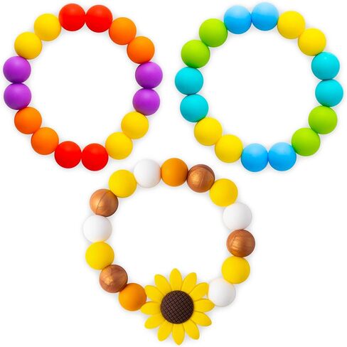 s 3Pcs Sensory Chew Bracelet for Kids Silicone Teething Beads Ring for Toddler Baby Yellow Sunflower Chewable Biting Jewelry Toys for Autism ADHD SPD Oral Motor Nursing Grasping in Kuwait