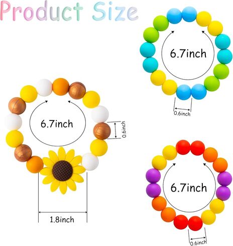 s 3Pcs Sensory Chew Bracelet for Kids Silicone Teething Beads Ring for Toddler Baby Yellow Sunflower Chewable Biting Jewelry Toys for Autism ADHD SPD Oral Motor Nursing Grasping in Kuwait