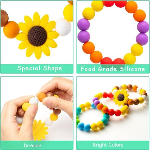 s 3Pcs Sensory Chew Bracelet for Kids Silicone Teething Beads Ring for Toddler Baby Yellow Sunflower Chewable Biting Jewelry Toys for Autism ADHD SPD Oral Motor Nursing Grasping in Kuwait