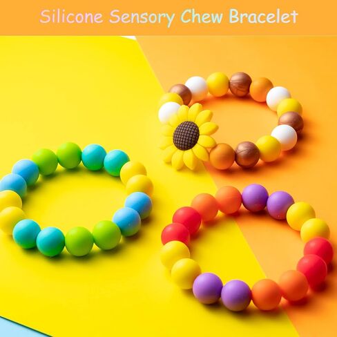 s 3Pcs Sensory Chew Bracelet for Kids Silicone Teething Beads Ring for Toddler Baby Yellow Sunflower Chewable Biting Jewelry Toys for Autism ADHD SPD Oral Motor Nursing Grasping in Kuwait