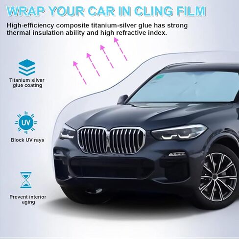 مظلة شمسية للزجاج الأمامي للسيارة، مقاس 31 بوصة × 52 بوصة، مظلة قابلة للطي/غطاء لمعظم السيارات والمركبات، تحجب الحرارة من الأشعة فوق البنفسجية، تحافظ على برودة سيارتك، مظلة شمسية عاكسة للزجاج الأمامي للسيارة (أسود-1) in Kuwait