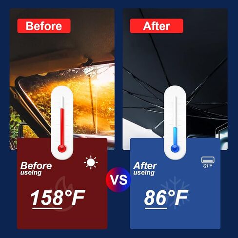 مظلة شمسية للزجاج الأمامي للسيارة، مقاس 31 بوصة × 52 بوصة، مظلة قابلة للطي/غطاء لمعظم السيارات والمركبات، تحجب الحرارة من الأشعة فوق البنفسجية، تحافظ على برودة سيارتك، مظلة شمسية عاكسة للزجاج الأمامي للسيارة (أسود-1) in Kuwait