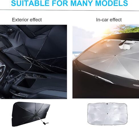 مظلة شمسية للزجاج الأمامي للسيارة، مقاس 31 بوصة × 52 بوصة، مظلة قابلة للطي/غطاء لمعظم السيارات والمركبات، تحجب الحرارة من الأشعة فوق البنفسجية، تحافظ على برودة سيارتك، مظلة شمسية عاكسة للزجاج الأمامي للسيارة (أسود-1) in Kuwait