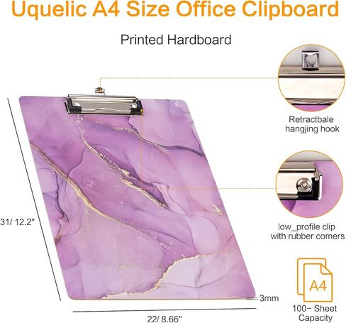 Uquelic 4 عبوات من الحافظة، لوحة كتابة مطبوعة بتصميم عصري مقاس A4 مع مشبك معدني قابل للسحب وحلقة تعليق للمكتب والمدرسة والمنزل (وردي) in Kuwait