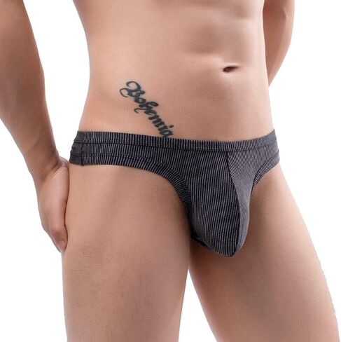 Billtop Men's Striped Low Rise Thong Underwear Stretch Thong T-Back Sexy Underwear in Kuwait