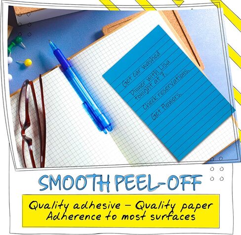 Better Office Products Lined Sticky Notes, 4 x 6, 6 Pack, 300 Sheets (50/Pad), Self Stick Notes with Lines, 6 Bright Assorted Colors, Post Memos, Strong Adhesive, 6 Pads in Saudi Arabia